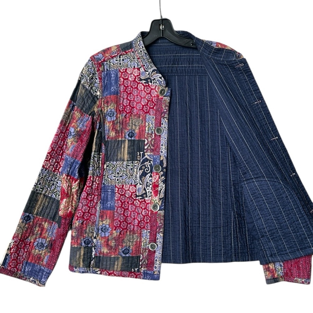 Christopher & Banks Patchwork Red Blue Floral Quilted Jacket